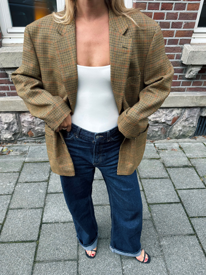 Beige Brown Checked Blazer