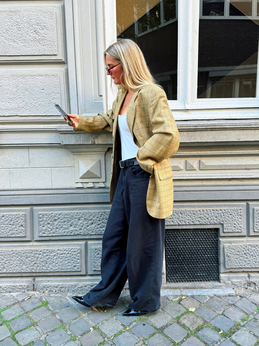 Beige Brown Khaki Checked Vintage Grandpa Blazer