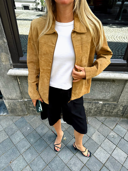 Beige Suede Oversized Jacket