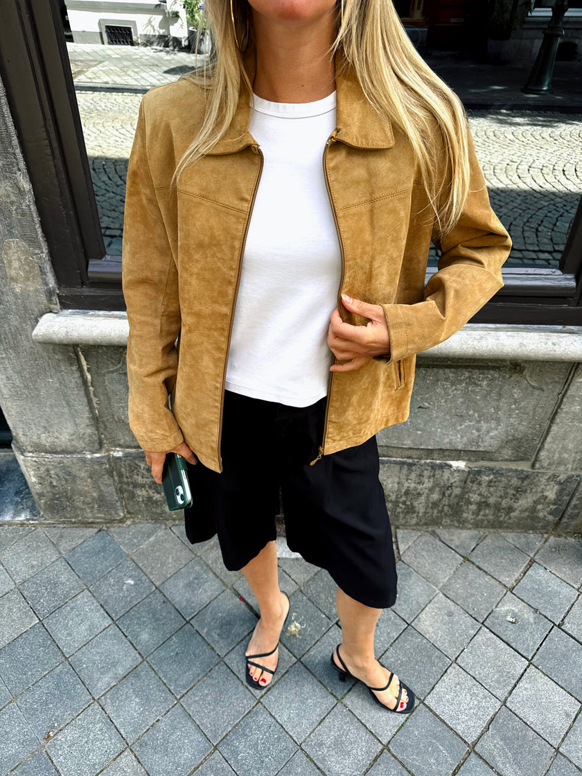 Beige Suede Oversized Jacket