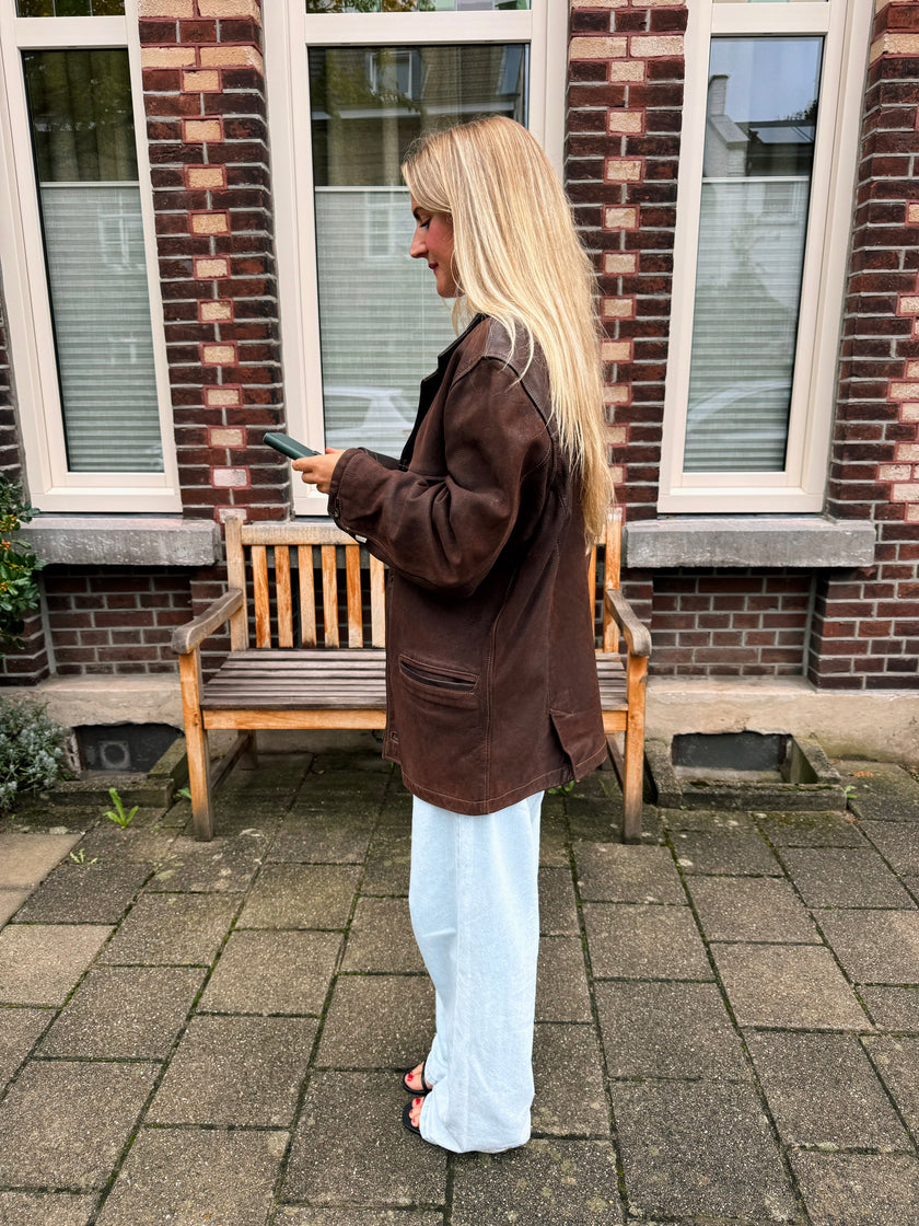 Oversized Oakwood Chestnut Brown Leather Jacket