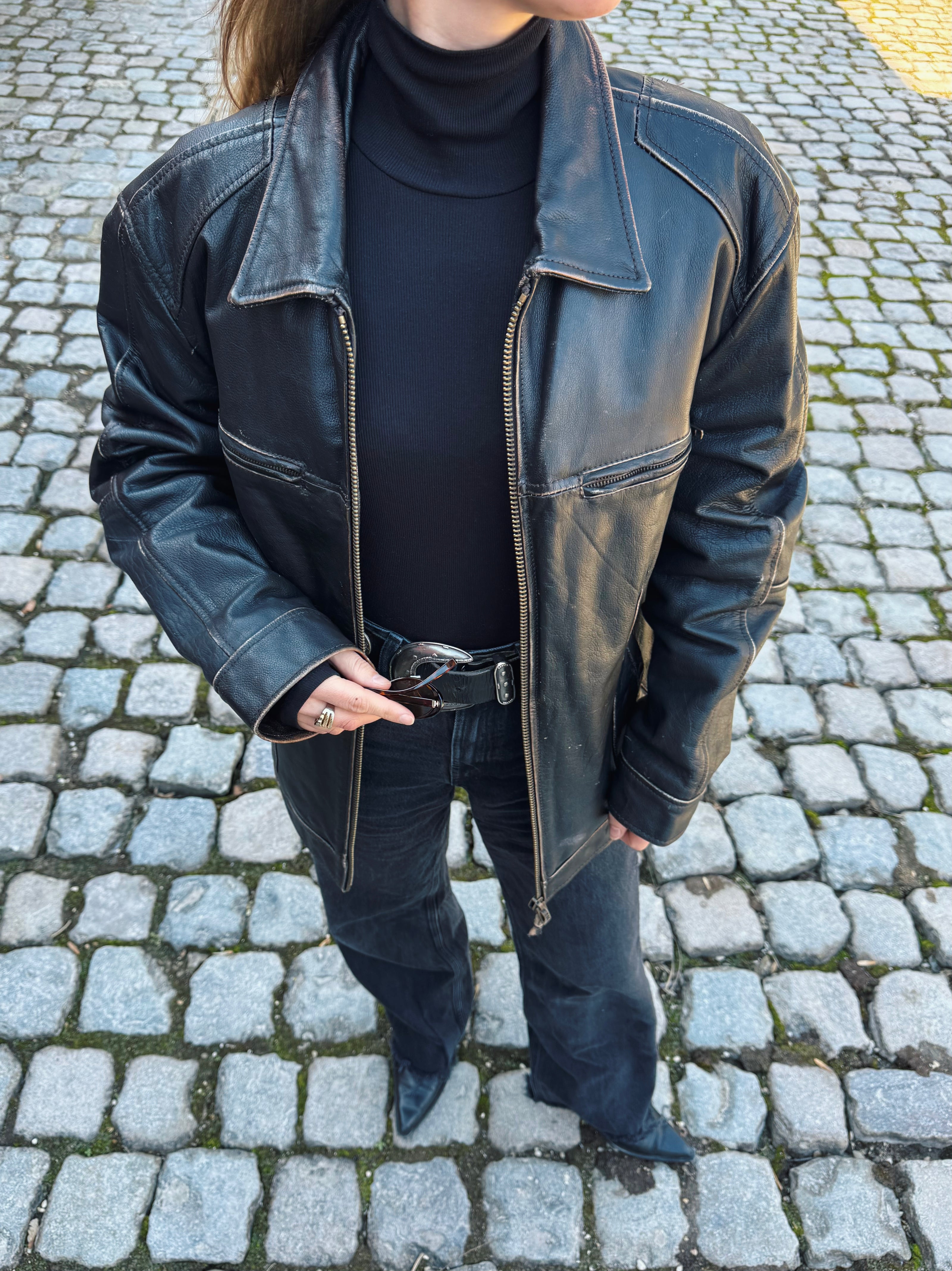 Super Oversized Black Vintage Leather Jacket