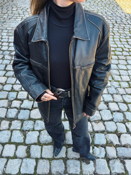 Super Oversized Black Vintage Leather Jacket