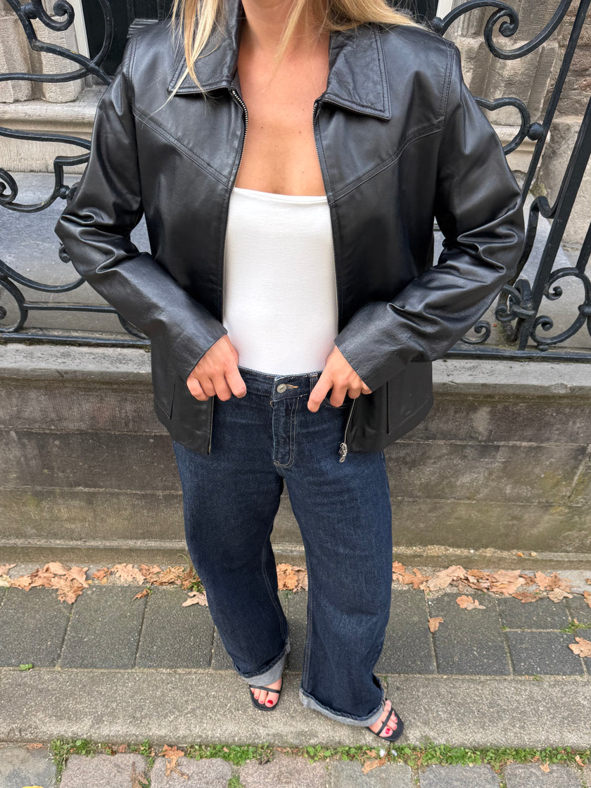 Black Fitted Vintage Leather Jacket