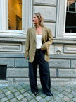 Dark Khaki Green Checked Oversized Blazer