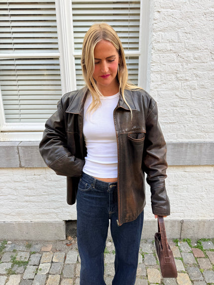 Brown Distressed Leather Jacket