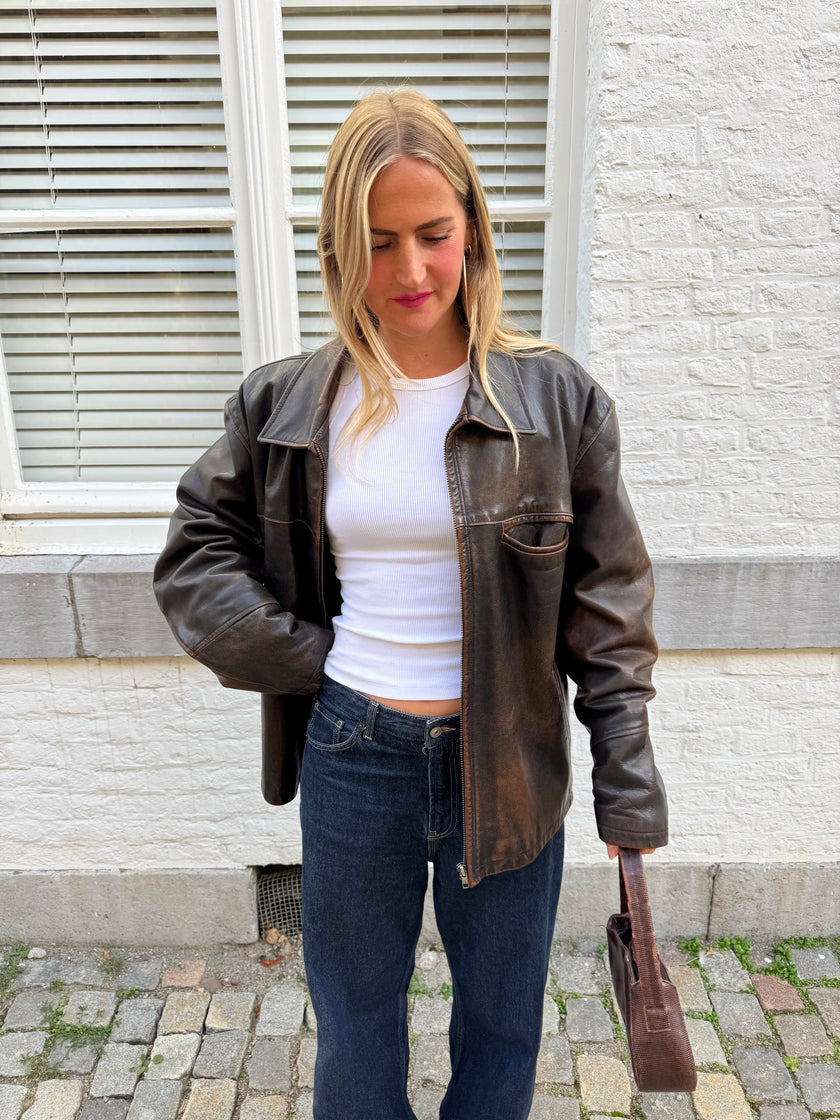 Brown Distressed Leather Jacket
