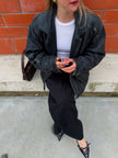 Rustic Black Leather Bomber Jacket
