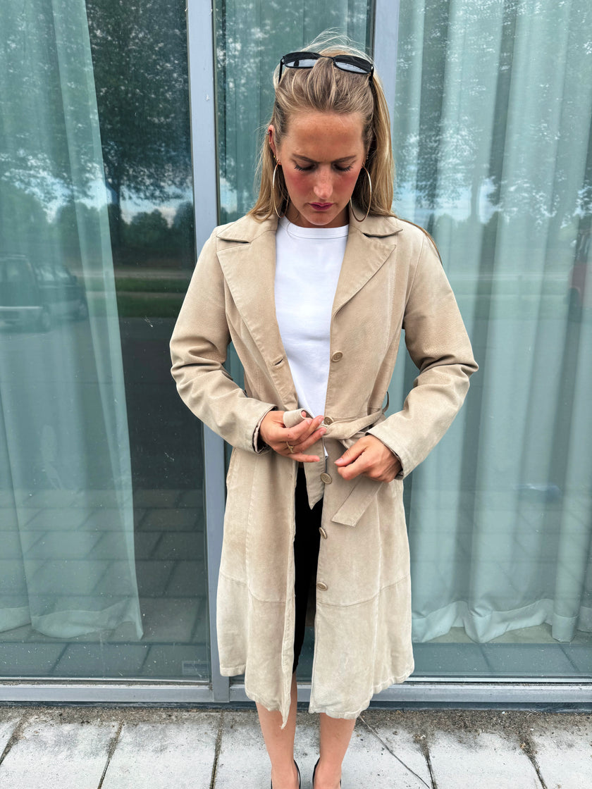Light Beige Suede Vintage Trenchcoat