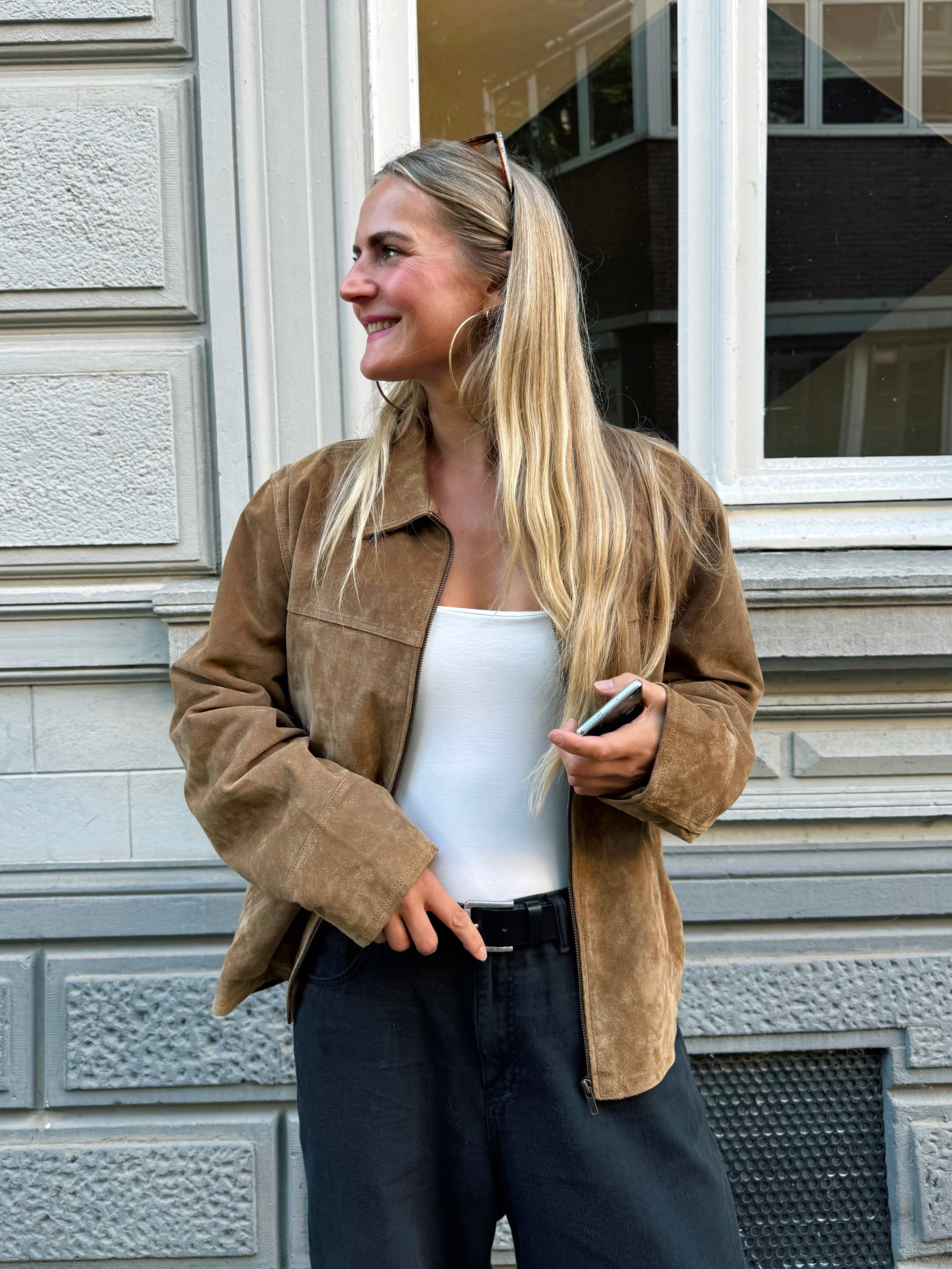 Light Brown Suede Vintage Bomber Jacket