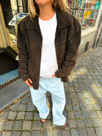 Oversized Dark Brown Suede “Dad” Jacket