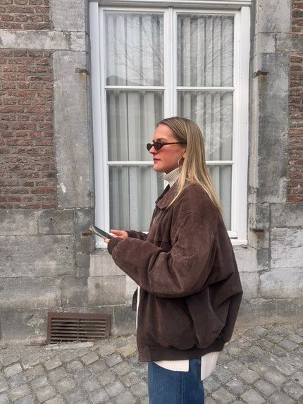 Oversized Suede Vintage Bomberjacket  Grey / Khaki Brown