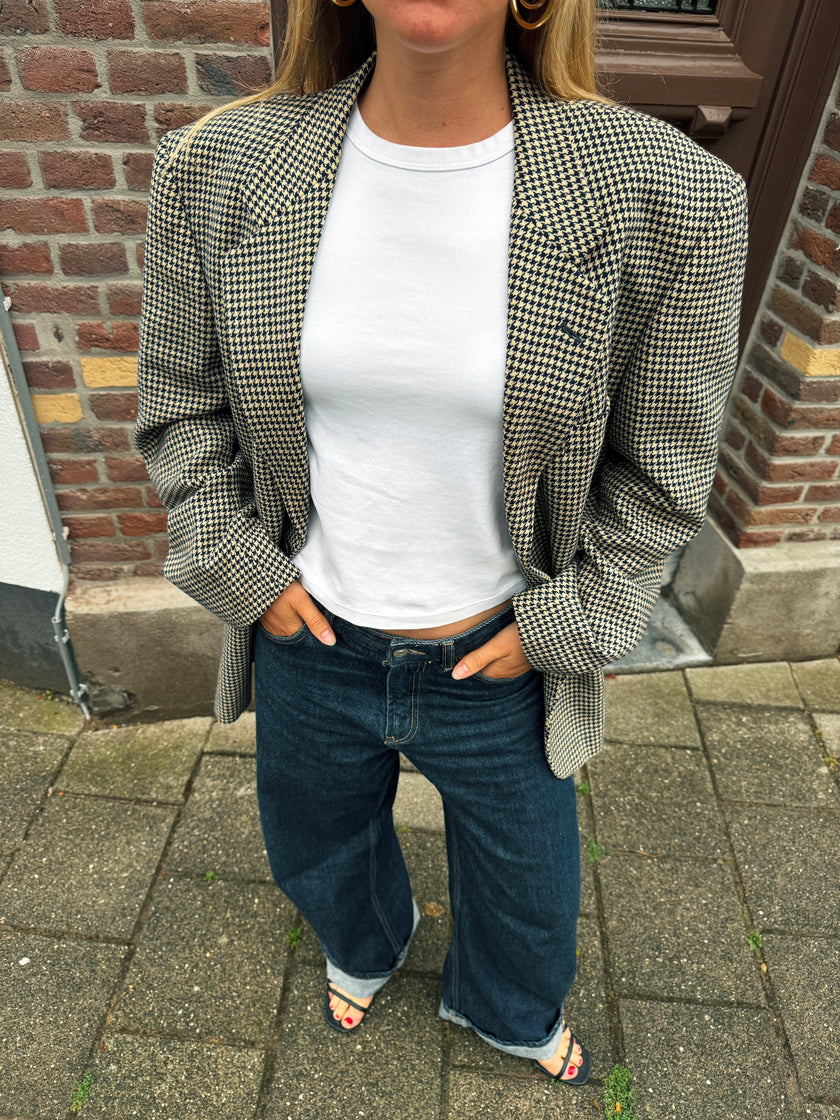 Oversized Navy Blue / Creme Checked Vintage Blazer