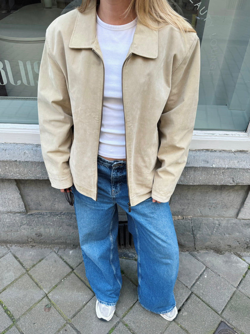 Light Beige Oversized Vintage Suede Jacket