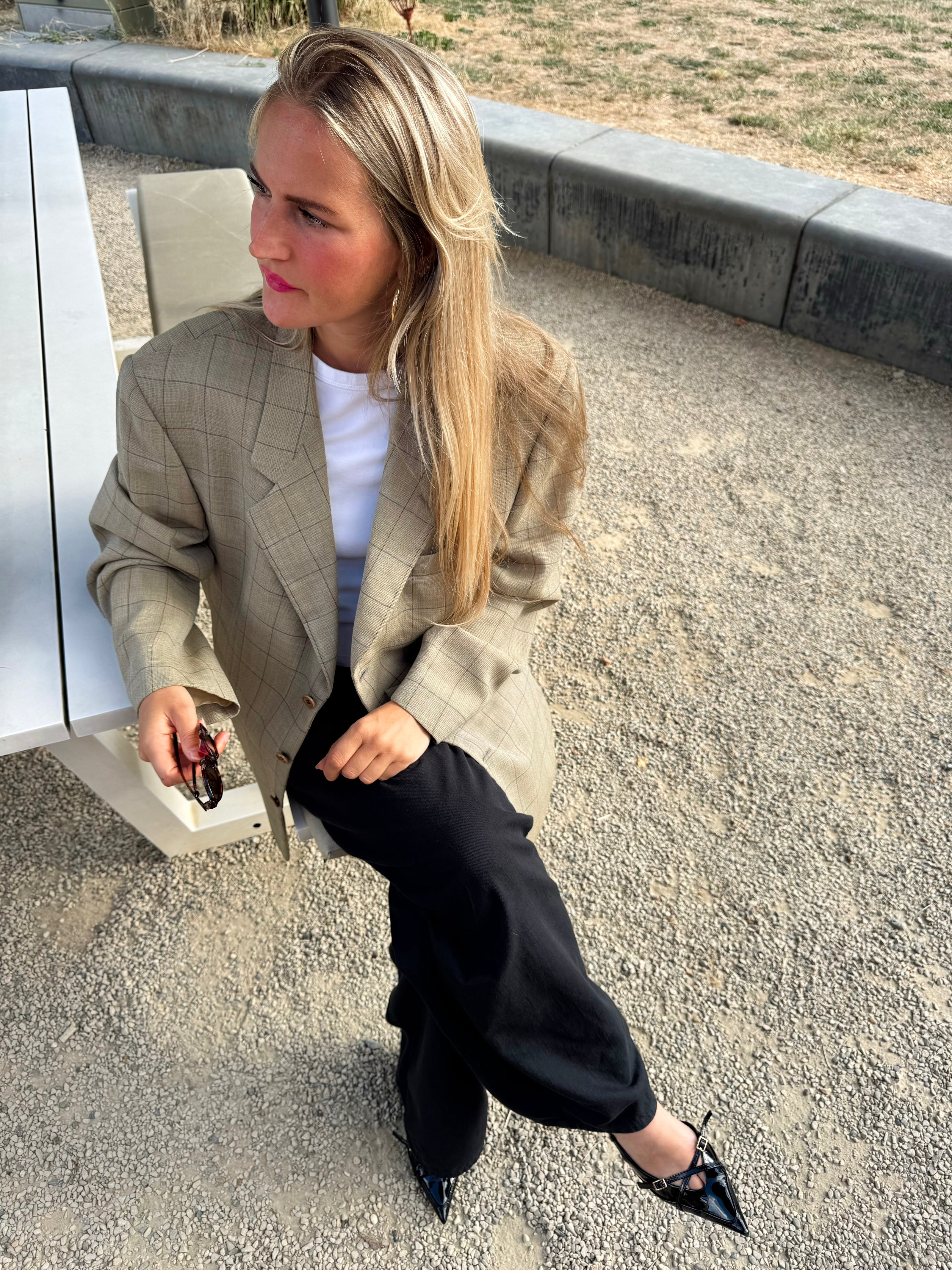 Grey Beige Checked Blazer