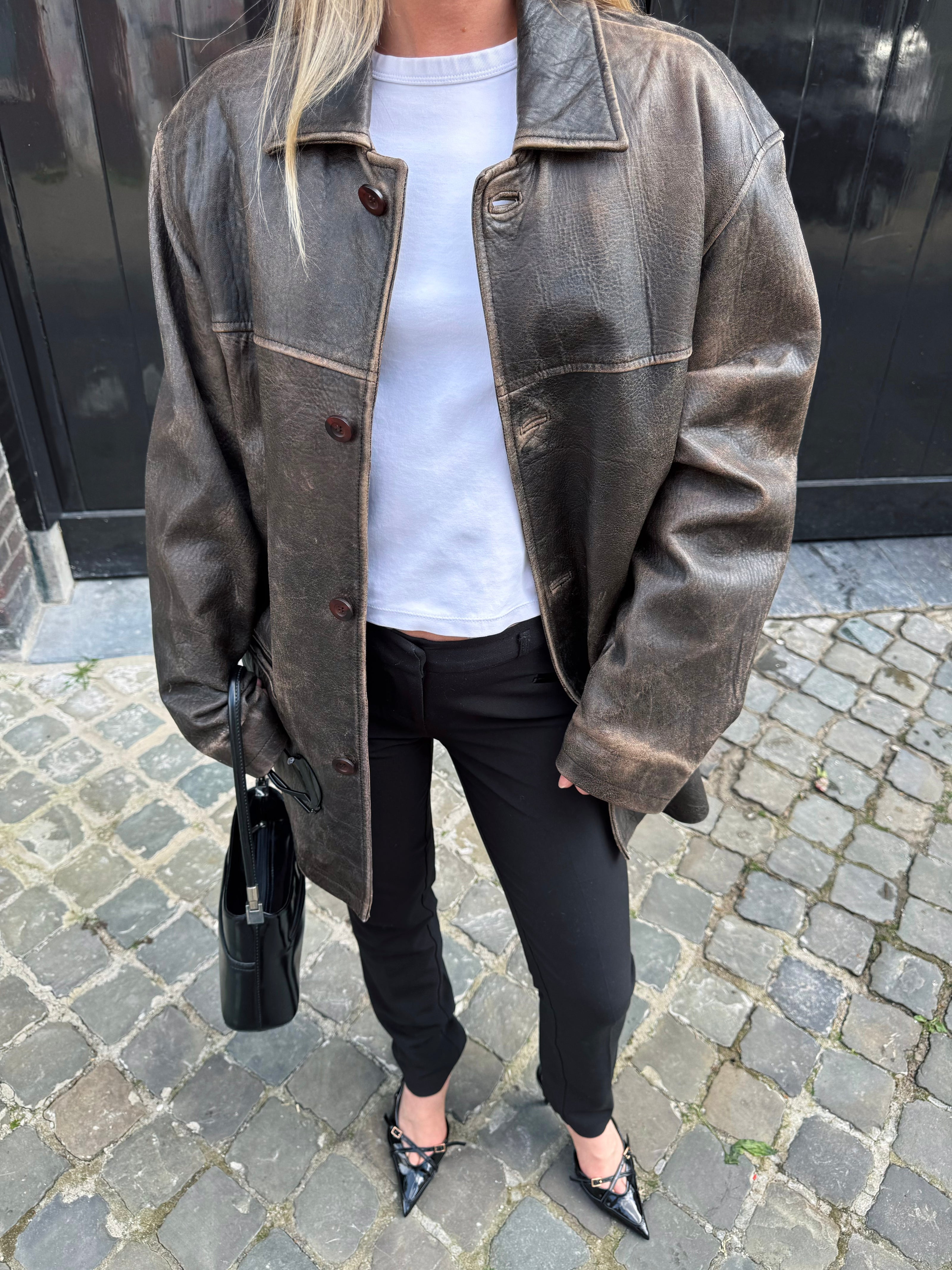 Super Oversized Buttoned Leather Jacket