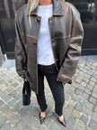 Super Oversized Buttoned Leather Jacket