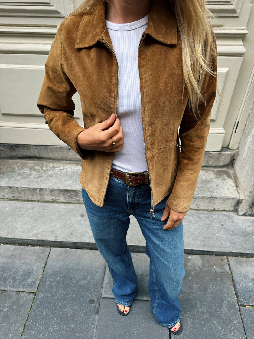 Short Brown/Beige Suede Jacket