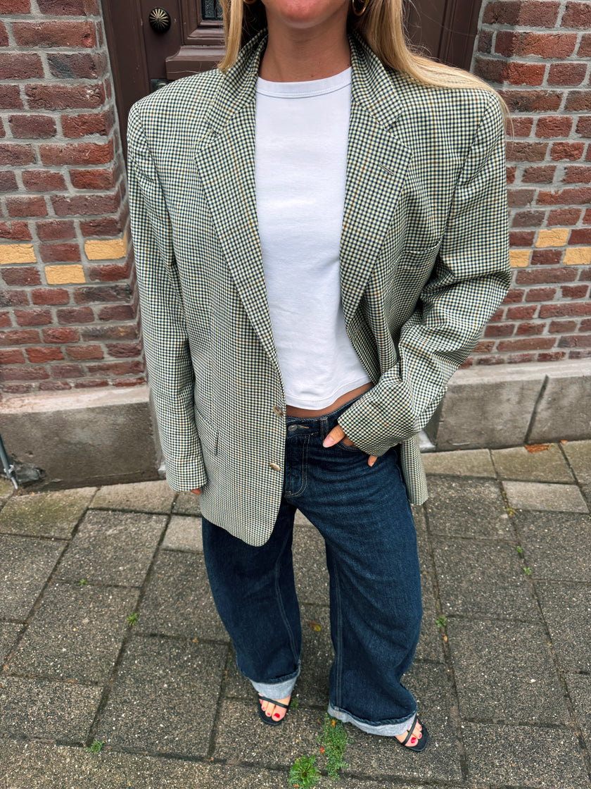 Beige Checked Oversized Blazer