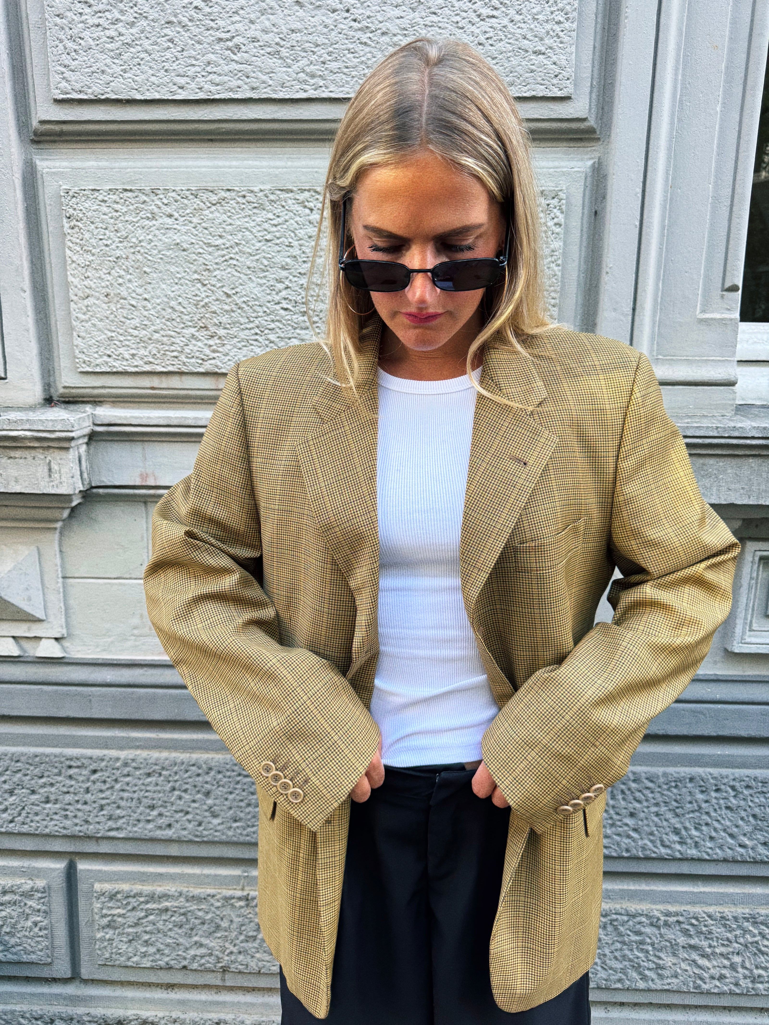 Khaki Beige Checked Vintage Blazer