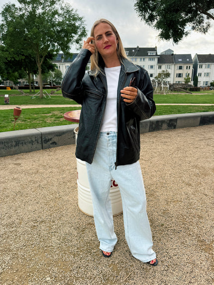 Oversized Distressed Leather Jacket