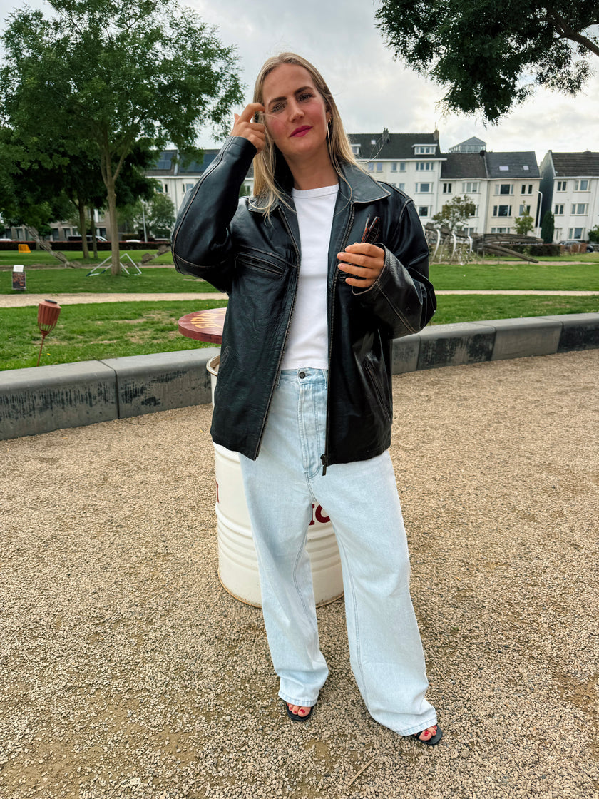 Oversized Distressed Leather Jacket