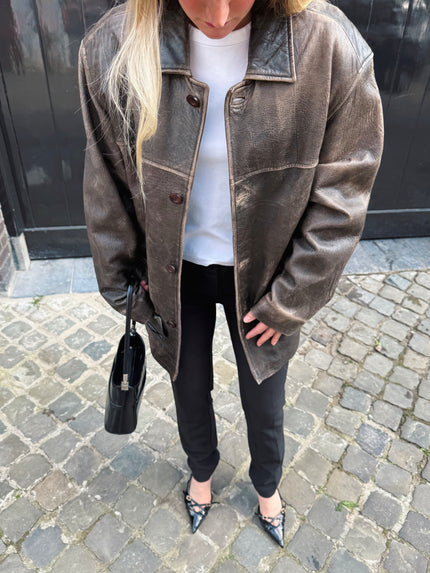 Super Oversized Buttoned Leather Jacket