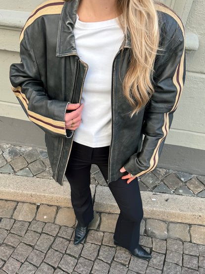 Grey Leather Oversized Vintage Motor/Bomberjacket