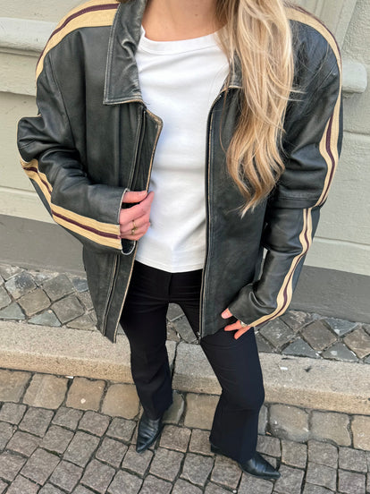 Grey Leather Oversized Vintage Motor/Bomberjacket