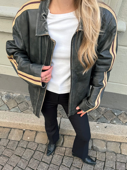 Grey Leather Oversized Vintage Motor/Bomberjacket