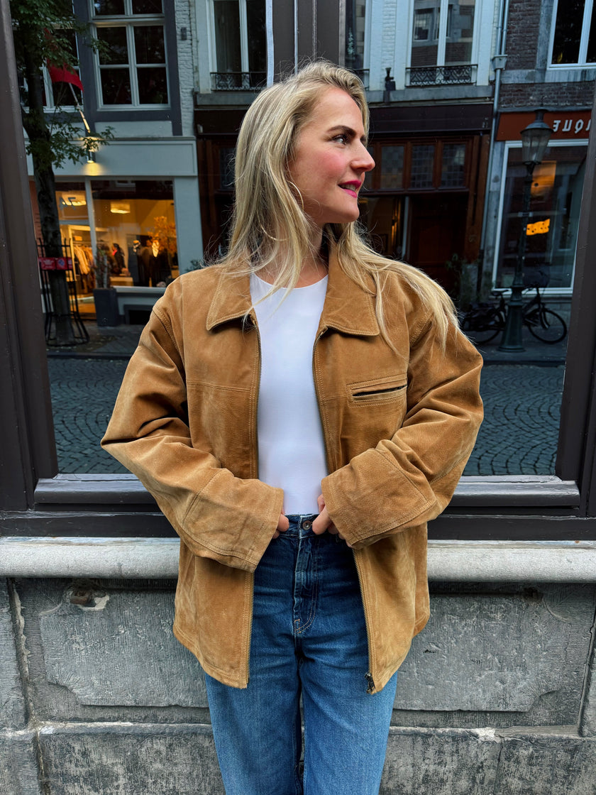 Beige Suede Oversized Jacket