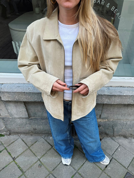 Light Beige Oversized Vintage Suede Jacket