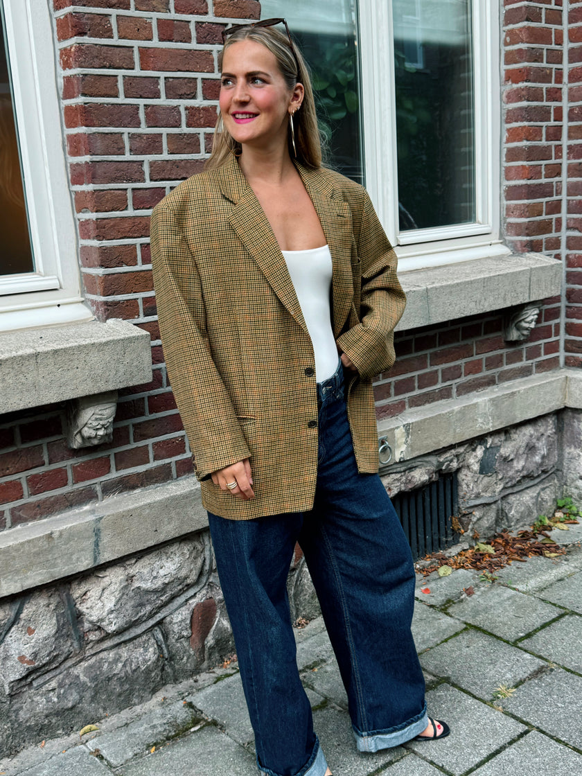 Beige Brown Checked Blazer