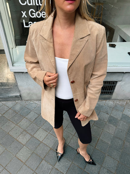 Oversized Light Beige Suede Vintage Blazer