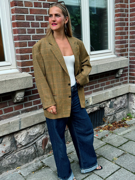 Beige Brown Checked Blazer