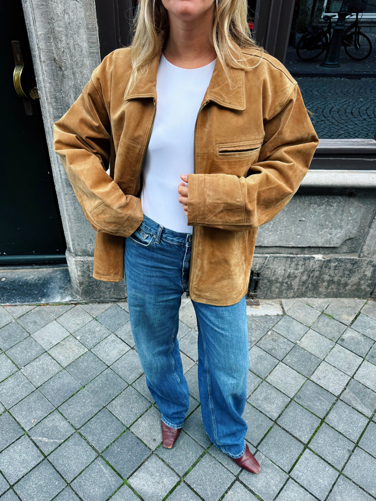 Beige Suede Oversized Jacket