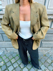 Dark Khaki Green Checked Oversized Blazer