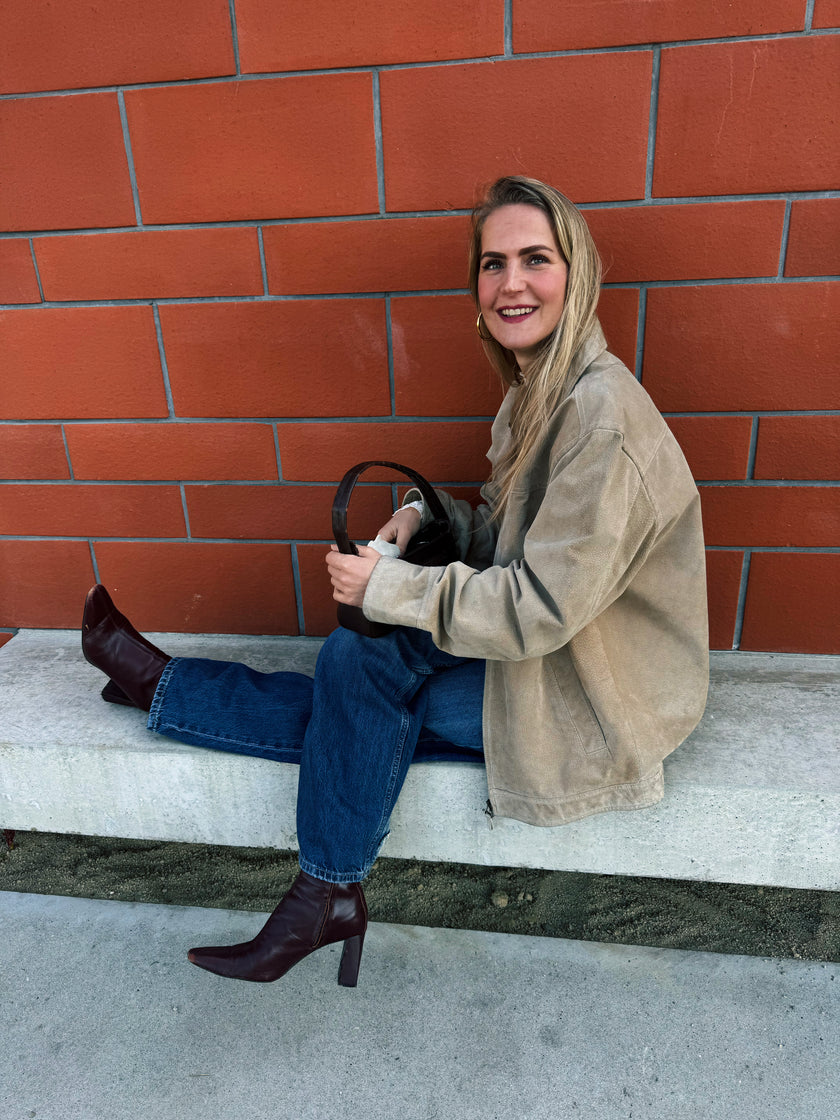 Light Beige Oversized Vintage Suede Jacket