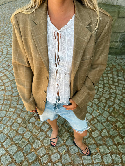 Beige Brown Oversized Checked Blazer