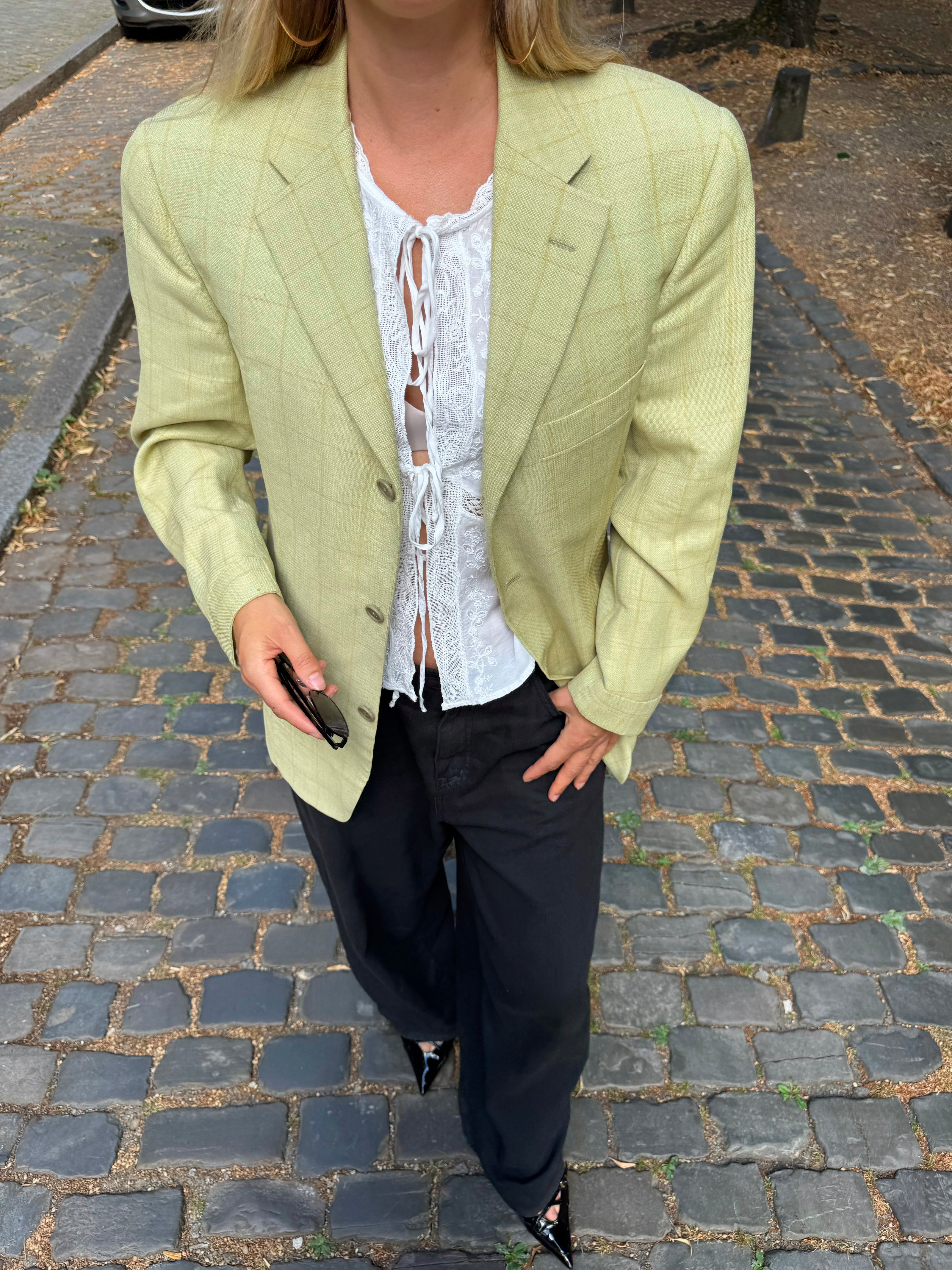 Beige / Mint Green blended Vintage Blazer