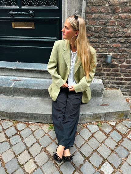 Mint green / beige checked oversized blazer
