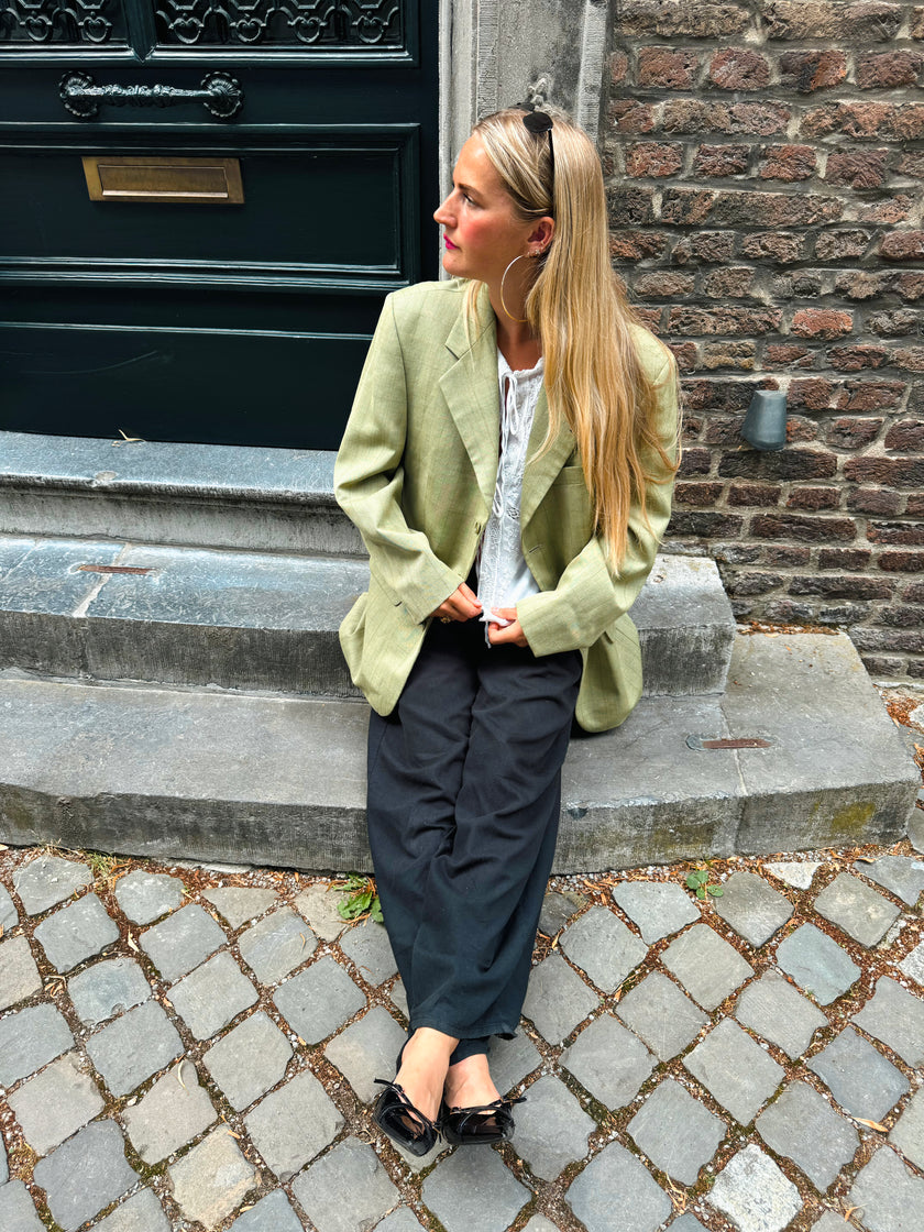 Mint green / beige checked oversized blazer