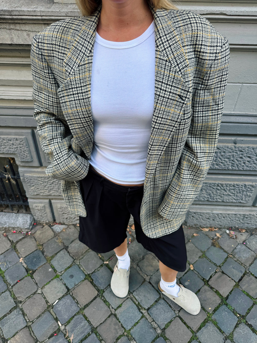 Grey Beige Checked Vintage Blazer