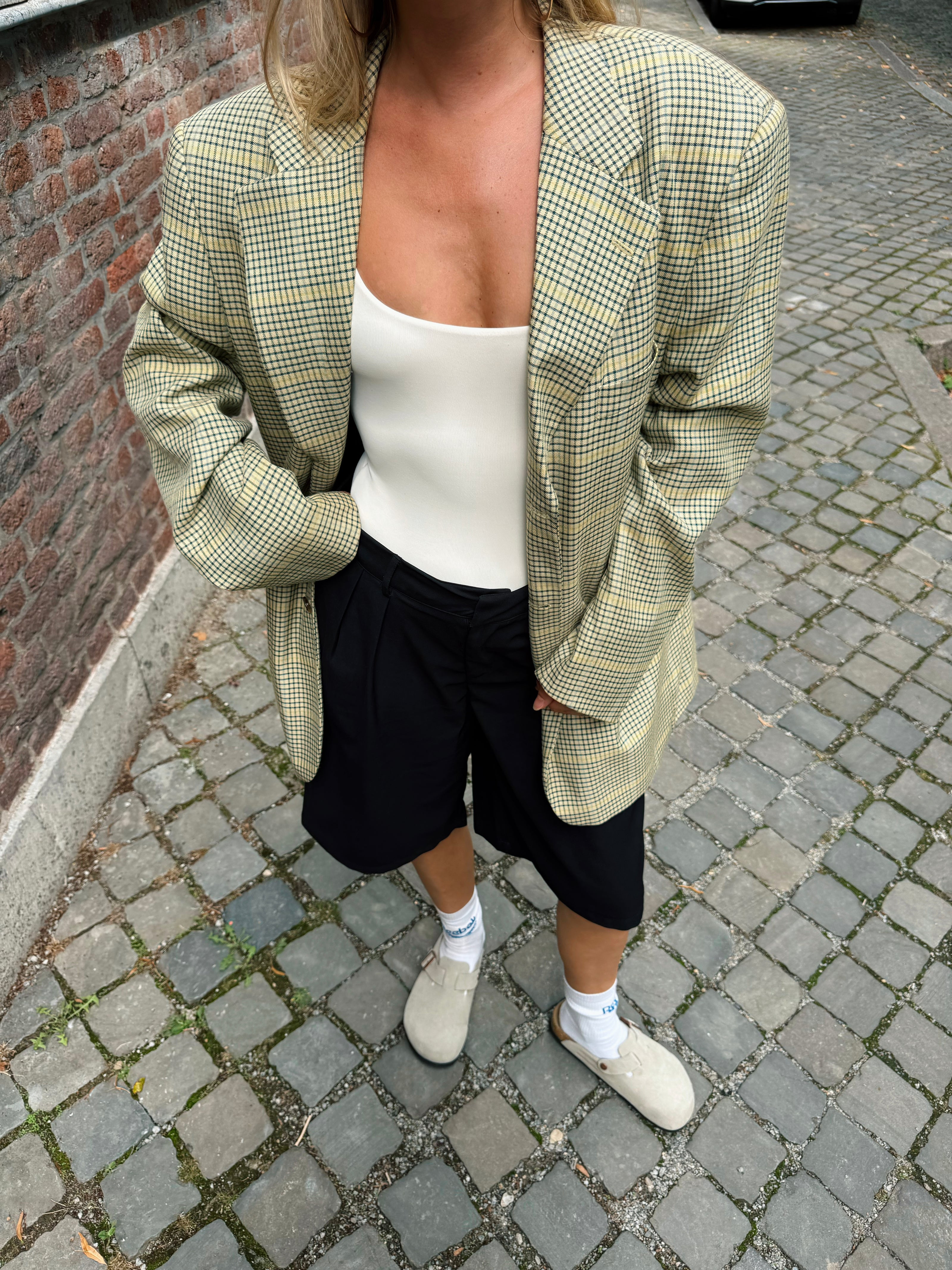 Grey Beige Oversized Blazer