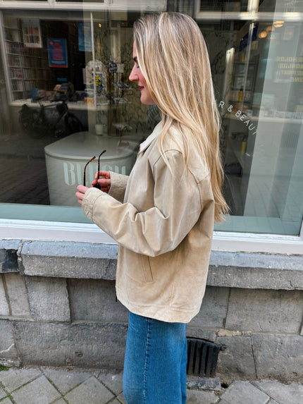Light Beige Oversized Vintage Suede Jacket