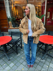 Beige Suede Bomber Jacket