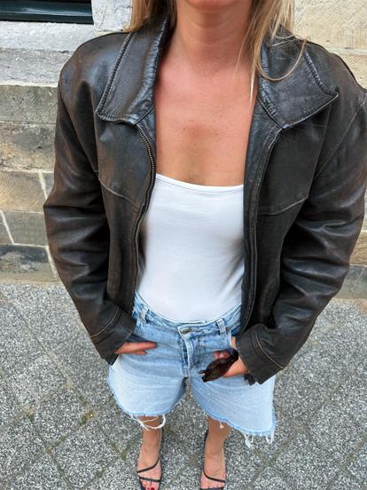Oversized Dark Brown Leather Vintage Jacket