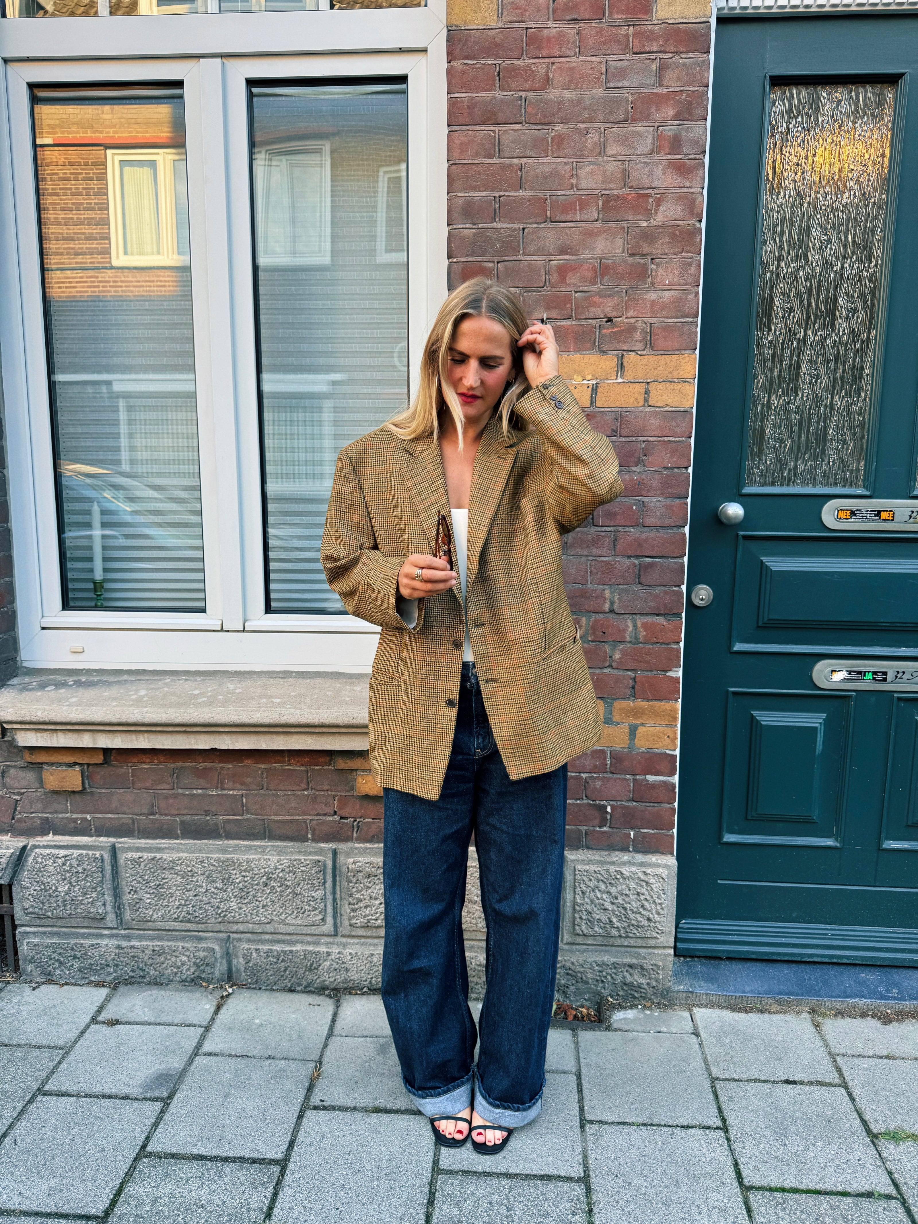 Beige Brown Checked Blazer