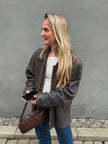 Oversized Brown Distressed Leather Jacket