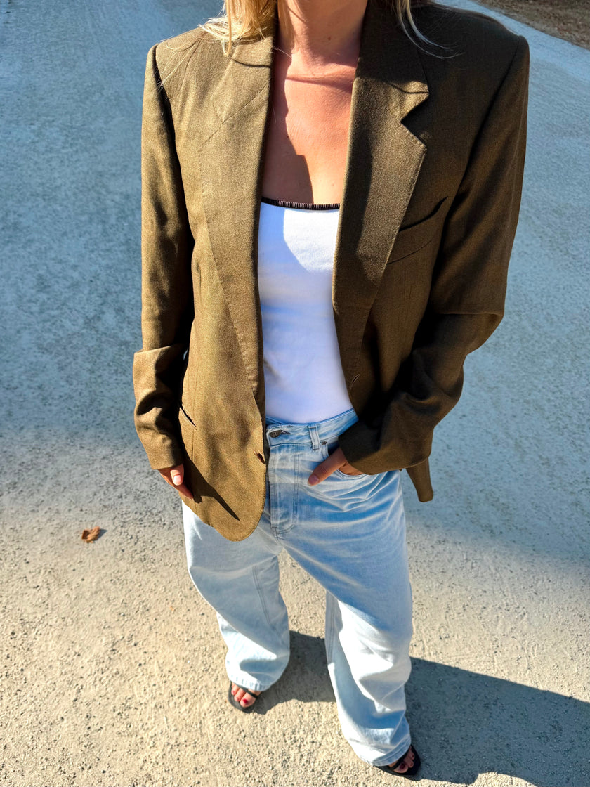 Dark Green / Brown Checked Oversized Blazer